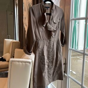 Brown olive green shirt dress silk